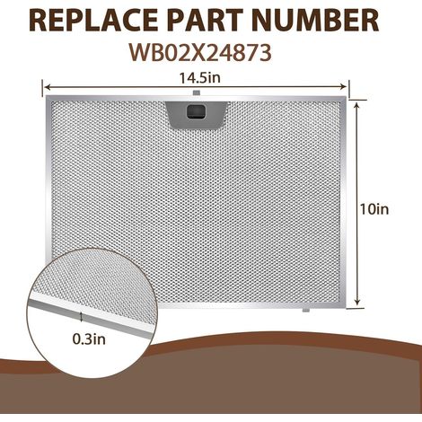 Compatible with GE cooker hood grease filters, WB02X24873 254x369x8mm, high-efficiency aluminum filter, spare part set for cooker hoods.