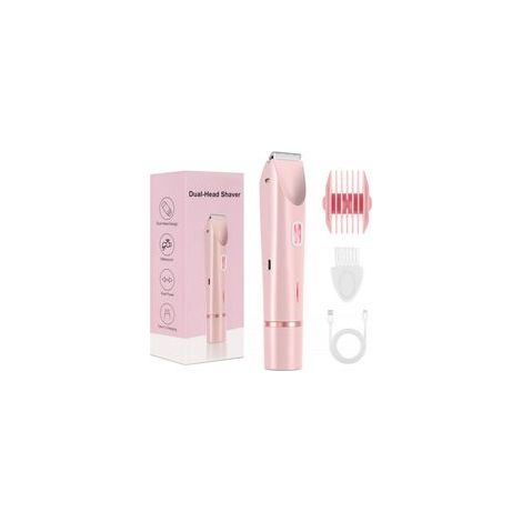 2-in-1-Elektrorasierer mit zwei Scherköpfen für Damen, kratzfreie Körperhaarentfernung, Rosa (1/5)