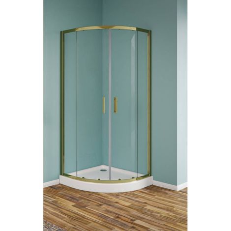 Box doccia semicircolare con profili oro in vetro temperato trasparente 6mm H190 - 80x80 cm (1/4)