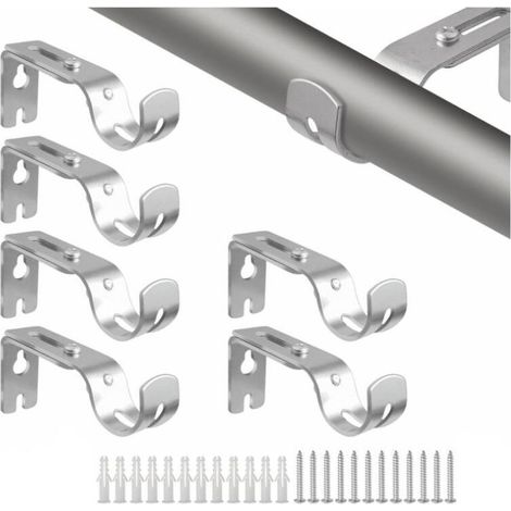 6 Pièces Support Tringle Rideaux,25 mm Supports Pour Tringles À Rideaux Réglables En Métal,Fixation Tringle Rideau avec Vis pour Les Bureaux Les Armoires De Chambre,Argent (1/5)