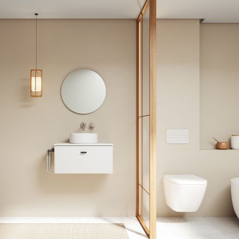 MEI TOP 50cm Meuble et vasque à poser avec un tiroir, blanc mat. (1/3)