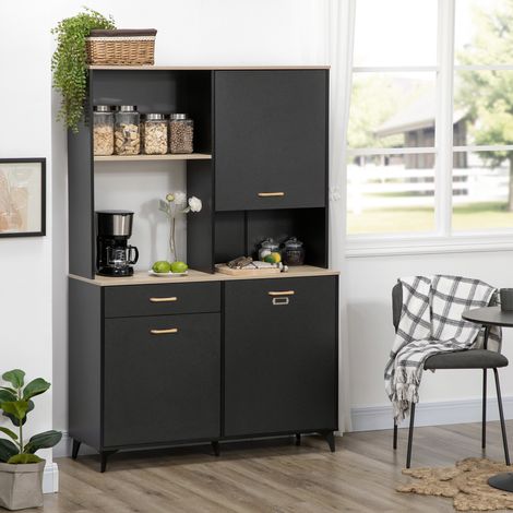 Garde-manger Cuisine Armoires Tiroirs Étagères Meubles Auxiliaires Micro-ondes Style Moderne Mobilier Intérieur Noir 119x41x180cm