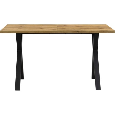 Mesa de comedor rectangular 140 x 80 x 76 cm, diseño cruzado, MDF y metal, roble y negro (1/5)