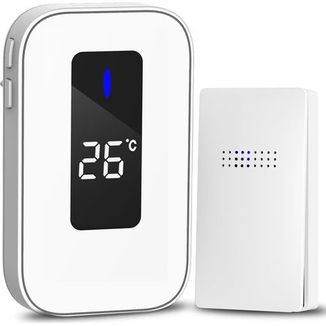 Batterielose Türklingel – autark – Temperaturanzeige – 38 Klingeltöne/4 Lautstärkestufen – weiß (1/5)