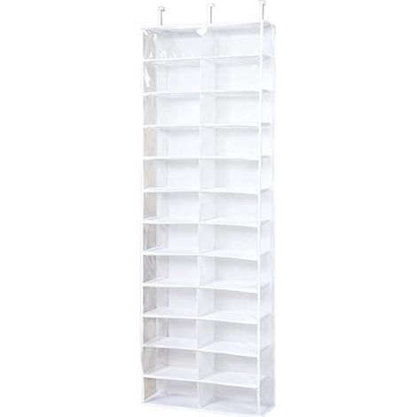 Organiseur de porte à suspendre avec 26 poches transparentes, grand support pliable de 160 x 56 cm pour chaussures, sweats à capuche, vêtements et organisation de la maison (blanc) (1/5)