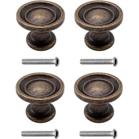 QORVA-Poignées de meubles antiques, style maison de campagne, design vintage, fer bronze, meubles, armoires, commodes, buffets, 29 x 19 mm, bronze, lot de 4 (1/5)