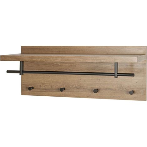 Patère Murale & Étagère "Miranda" 75cm Chêne Foncé & Noir (1/4)
