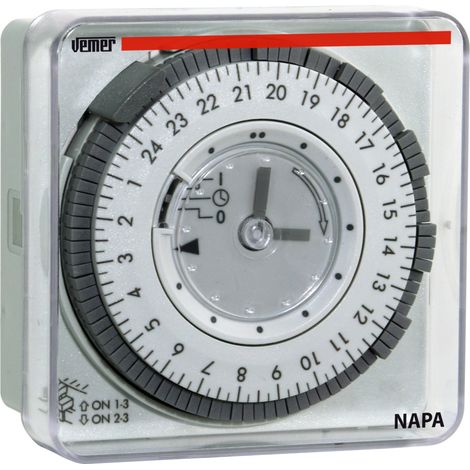 Interrupteur horaire électromécanique 230V AC – Programmation journalière 15 min – Montage sur panneau 72x72 mm – Réserve de marche 100h – Vemer