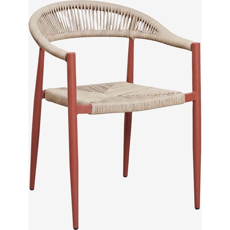 SKLUM 4er-Set stapelbare Gartenstühle mit Armlehnen aus Aluminium und synthetischem Rattan Amatria Beige Tapioca - Terracotta (1/5)