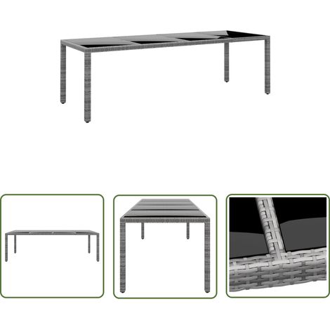 The Living Store Gartentisch 250x100x75 cm Hartglas und Poly Rattan Grau - Gartentisch - Outdoor-Tisch - Polyrattan Tisch - Esstisch - Balkontisch (1/5)