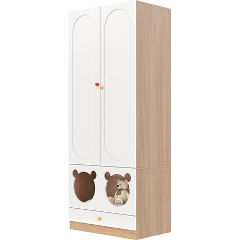 Armario infantil de 2 puertas con barra de colgar y cajones 80 x 50 x 200 cm blanco y madera (1/5)