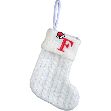 Chaussette De Noël - Tricotée Blanche Avec Initiale Brodée - Pour Décoration De Sapin Ou Cheminée - 20 Cm - 1 Pièce (1/5)