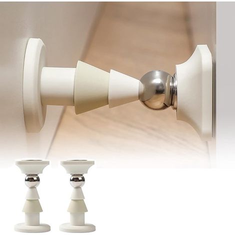 Butoirs de porte magnétiques – Lot de 2 – Acier inoxydable robuste – Montage mural ou au sol – Pour portes intérieures et extérieures – Blanc (1/5)