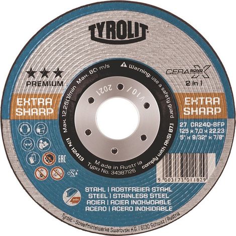 Disco per sgrossare CERABOND X D178xS7mm curvo INOX / punta in acciaio 22,23mm TYROLIT (Per 5)