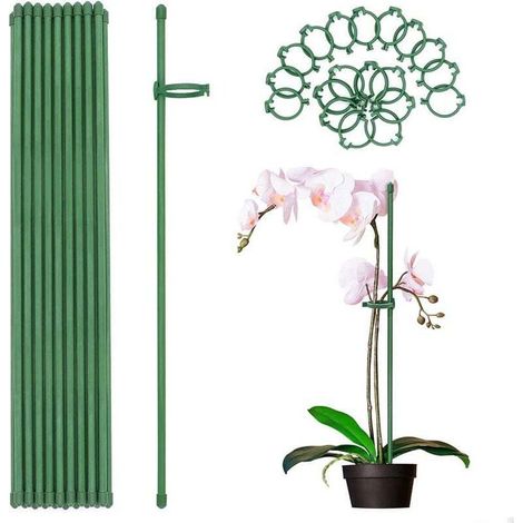 24 pezzi di supporti per orchidee da 45 cm, supporti in plastica per piante da interno in vaso con 24 clip di supporto per fiori e ortaggi da giardino - Crezuo