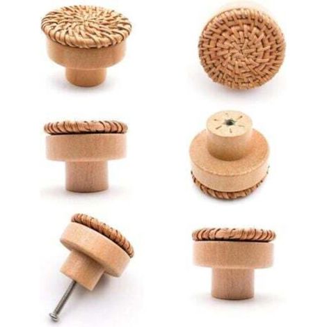 6 pièces Poignée meuble bois Poignée tiroir en bois Boutons de meuble -convient pour armoires de cuisine, poignées de porte, tiroirs et salon 40 x 30 mm (1/4)