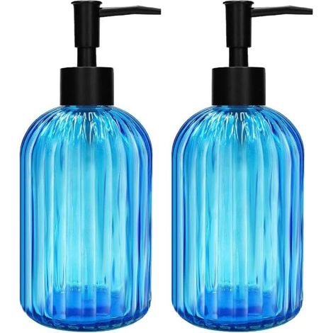 Distributeur de Savon en Verre 420ml 2 Pièces, Pompe Noire Rechargeable, Parfait pour Cuisine et Salle de Bain (1/4)