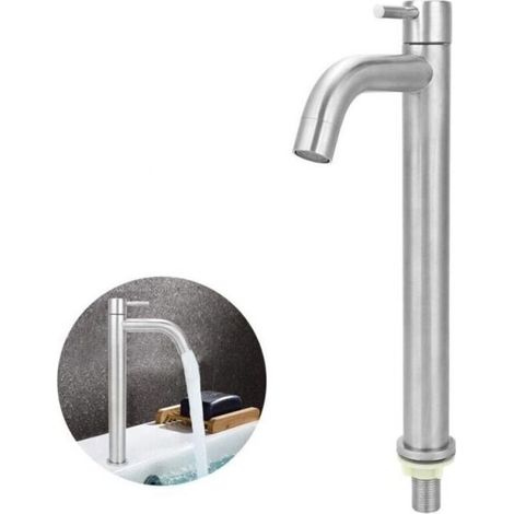 Robinet simple, en acier inoxydable, eau froide, robinet de salle de bain, lavabo (1/3)