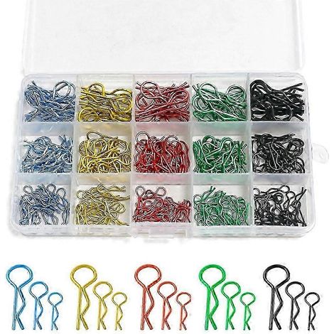 260 clips de type R pour coque de voiture télécommandée en métal, compatibles avec les voitures et camions télécommandés à l'échelle 1/8, 1/10 et 1/16. (1/5)