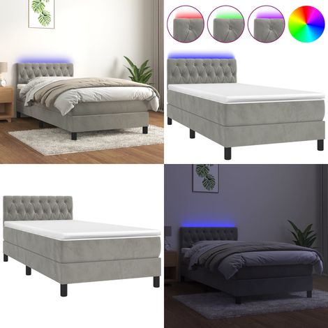 Boxspringbett mit Matratze & LED Hellgrau 100x200 cm Samt - Boxspringbett - Samtbett - Doppelbett - Liegefläche 100x200 Cm - LED Beleuchtung - Home & Living (1/5)