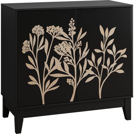 Buffet vintage 80 cm en MDF avec portes sculptées, étagères réglables, rangement polyvalent pour salon et cuisine (1/5)