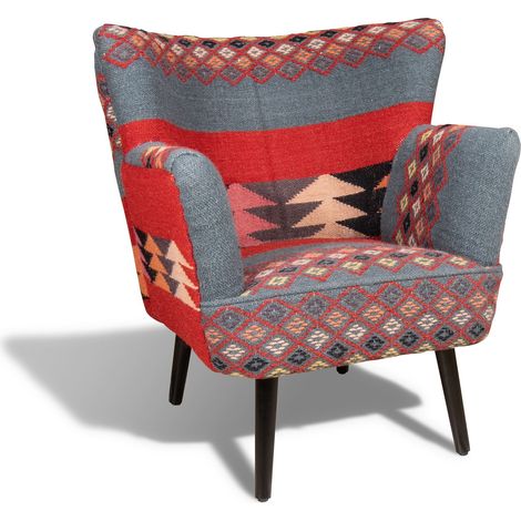 Fauteuil en kilim brodé main et pieds en bois (1/5)