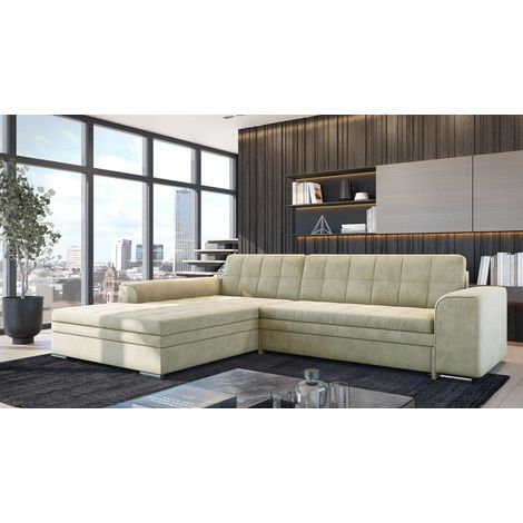 Ecksofa Schlafsofa Sofa LUSAKA in Stoff Fresh Creme Ottomane Links