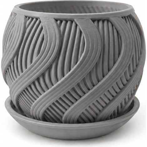 Vaso da fiori grigio ondulato con sottovaso decorativo moderno.