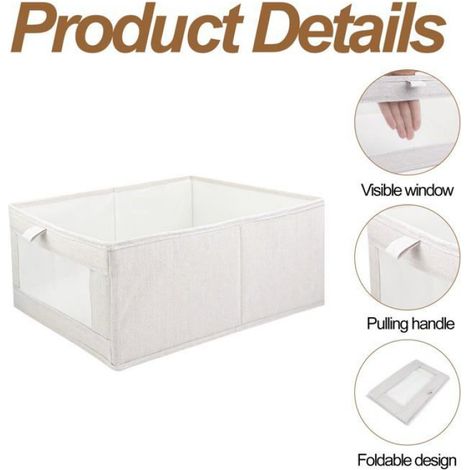Boite De Rangement - Tissu Coton Lin - Fenetre Transparente - Pour Lessive Jouets Livres - 2 Pieces (1/5)
