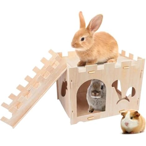 Maison de Lapin, Chateau de Lapin en Bois Grande Maison de Lapin Chateau de Lapin Amovible Adapté Aux Lapins Cochons d'Inde, Hamsters, Chinchillas, Furets (1/5)