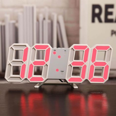 Geräuschlose 3D-LED-Wanduhr mit weißem Rahmen und roten Ziffern, ABS, 235 mm x 93 mm x 18 mm, 232 g, 1 x USB-Kabel, 3 Alarme, automatische Helligkeits- und Temperaturanpassung (bis zu 50 °C), für Tisc