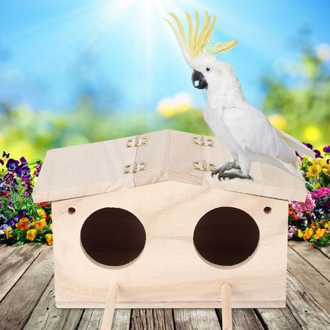 Abri nichette en bois de platane pour perruches et hirondelles, cabane à oiseaux 23x12.9x12.5cm, 1 maison + 1 kit fixation (1/5)