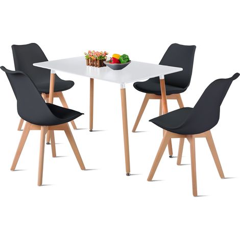 Ensemble Complet de Table à Manger pour 2 à 4 Personnes - Table Blanche et 4 Chaises Noires de Design Scandinave (1/4)