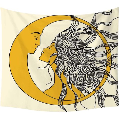 Esthétique abstraite Art Wall Tapestry Home Decor (58 79 pouces, lune et soleil) (1/3)