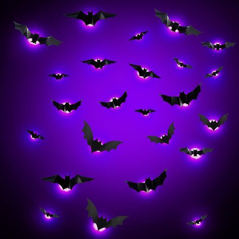 Halloween Decoration, 24 Pieces LED Deco Halloween Outdoor Indoor 3D Bat Wall Stickers Decorations Light Bat Kit for Windows, Walls, Doors, Party Decorations (1/5)