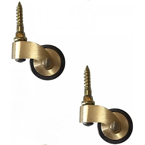 Lntyq Möbelrollen aus massivem Messing, Lenkrollen aus Gummi im alten Stil, Raddurchmesser 25 mm mit Gewindeschaft, geeignet für Klavierbeine, Sofas, Tische, 2 Stück (1/5)