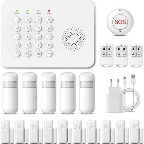 Alarme Maison sans Fil 4G, 24 Pack, WiFi Systeme Alarme Maison avec APP, Détecteur de Mouvement, Capteur de Fenêtre et de Porte, Télécommandes, Sirène