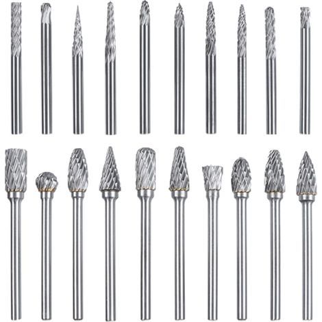 20-Piece Tungsten Carbide Double-Cut Rotary Burrs Set, Rotary Files, Burrs, Files, 3mm Shank Milling Cutters for DIY Projects