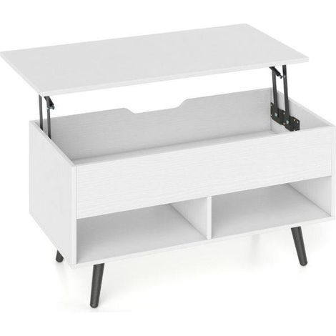Lift Top Coffee Table with Hidden Compartment and Open Storage Shelves-White (1/5)