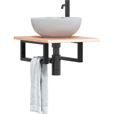 Waschtischplatte mit Halterung Stahl und Massivholz Eiche