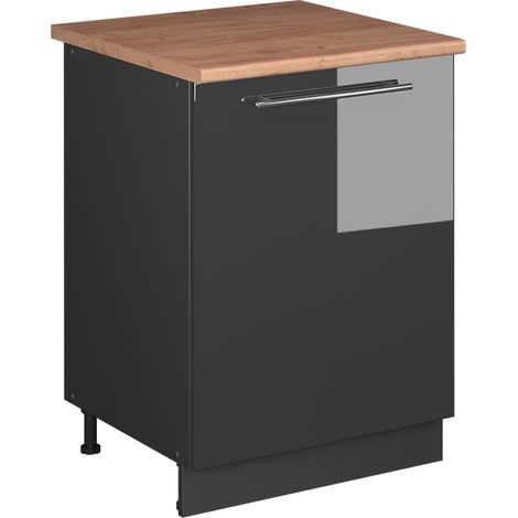 Mobiletto base cucina Fame-Line, Antracite lucido/Antracite, 60 cm 1 anta con piano di lavoro, Vicco (1/5)