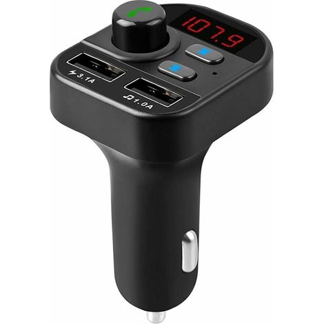 Transmetteur FM Bluetooth - Chargeur Allume-Cigare Double USB 2.1A/1A - Kit Mains Libres Voiture avec Lecteur Clé USB/TF - Moniteur Tension Batterie (1/5)