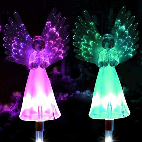 2pcs Lumière Solaire, Lumière Ange Solaire À LED Changeantes Multicolores, Eclairage Ange de Jardin Exterieur pour Noël Terrasse (1/5)