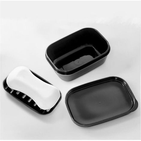 Porte-savon de voyage avec couvercle et égouttoir – un indispensable pour le camping, la salle de sport et la salle de bain. Noir. (1/4)