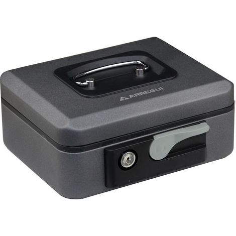 ARREGUI Popup C9736 Cassetta di sicurezza con chiave e pulsante per contare e trasportare denaro Cassetta Portavalori in acciaio con vassoio Portamonete Cassaforte portatile larghezza 25cm Grigio