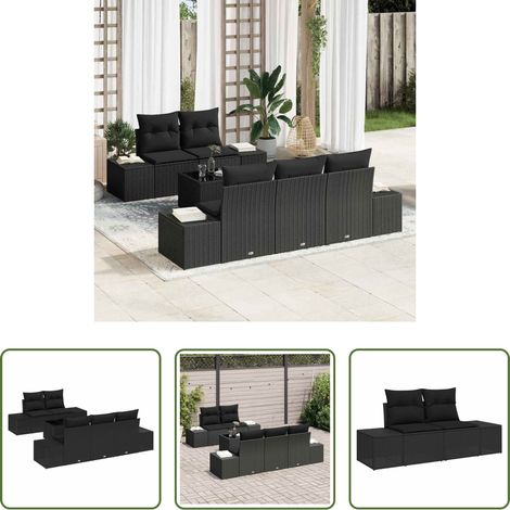 Poly Rattan - Sofa Set mit Kissen Schwarz Poly Rattan (1/5)