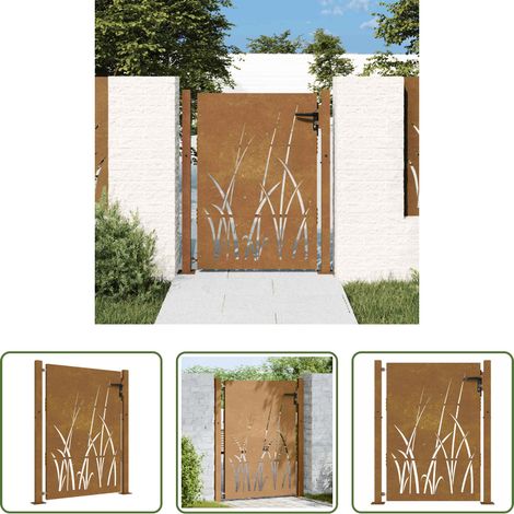 Acier Corten - Portail de jardin 100x150 cm en acier Corten avec motif gazon (1/5)