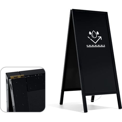 Chevalet Stop Trottoir Étanche avec Cadre en Bois Laqué Noir 150x61cm, Chevalet Publicitaire
