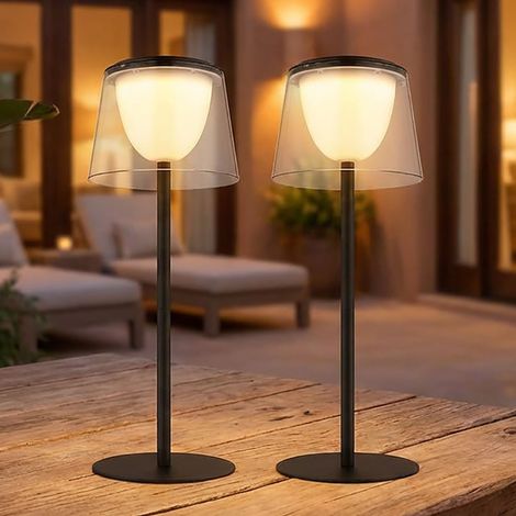 Lampe de table LED Batterie Intérieur Extérieur noir Lampe de jardin Touchdimmer USB, métal, 1,8W 150lm blanc chaud, DxH 13x34 cm, lot de 2 (1/5)