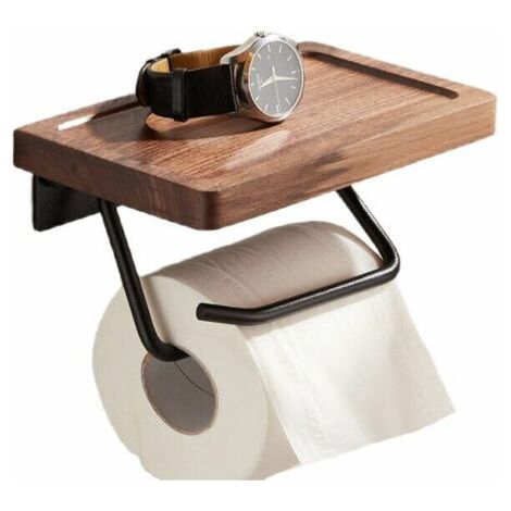 Porte-Papier Toilette avec Étagère Concave, Porte-Papier Toilette avec Support Mural pour Étagère en Bois (Auto-Adhésif ou à Percer), Porte-Papier Toilette pour Cuisine et Salle de Bain (1/5)